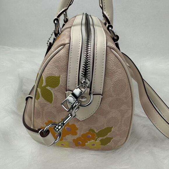 COACH Rowan Satchel Crossbody Bag Signature Canvas Floral Print CBG72 Sand NWT - Picture 2 of 11